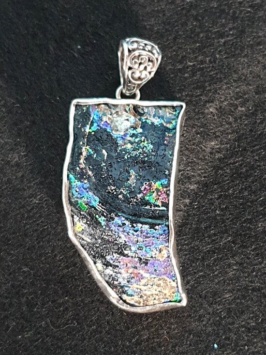One of A Kind Ancient Roman Glass 925 Silver Pendant – 21.73g – Signed 925 FNA - Picture 1 of 13